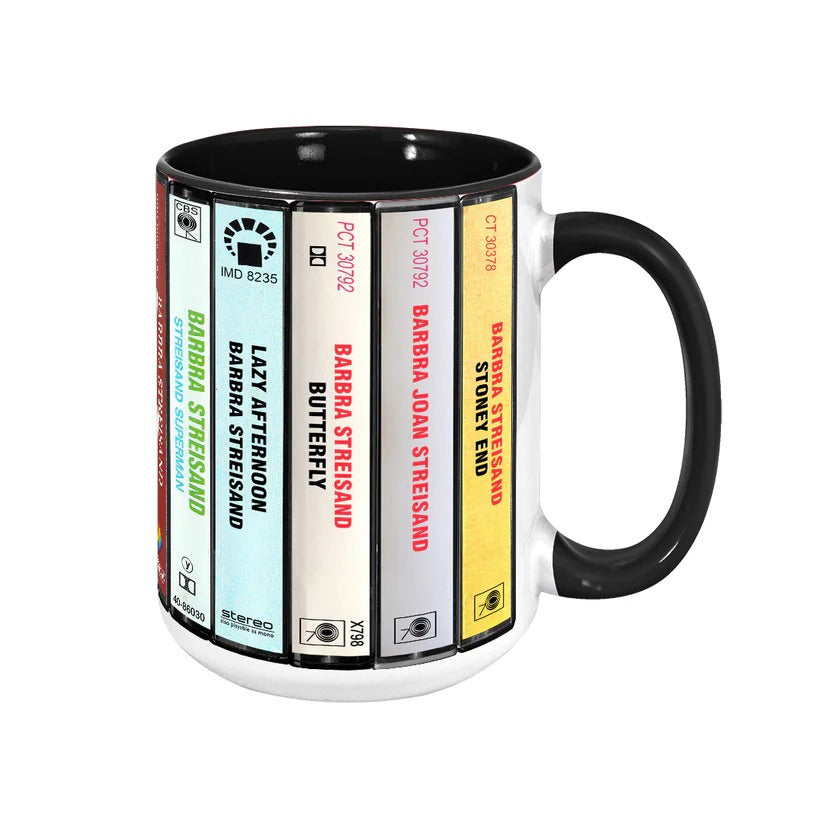 Barbra Streisand Albums Cassette Collection Retro Accent Mug