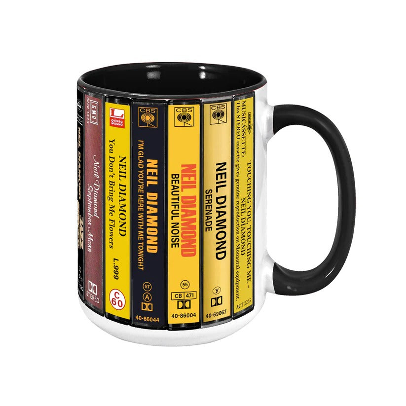 Neil Diamond Albums Cassette Collection Retro Accent Mug