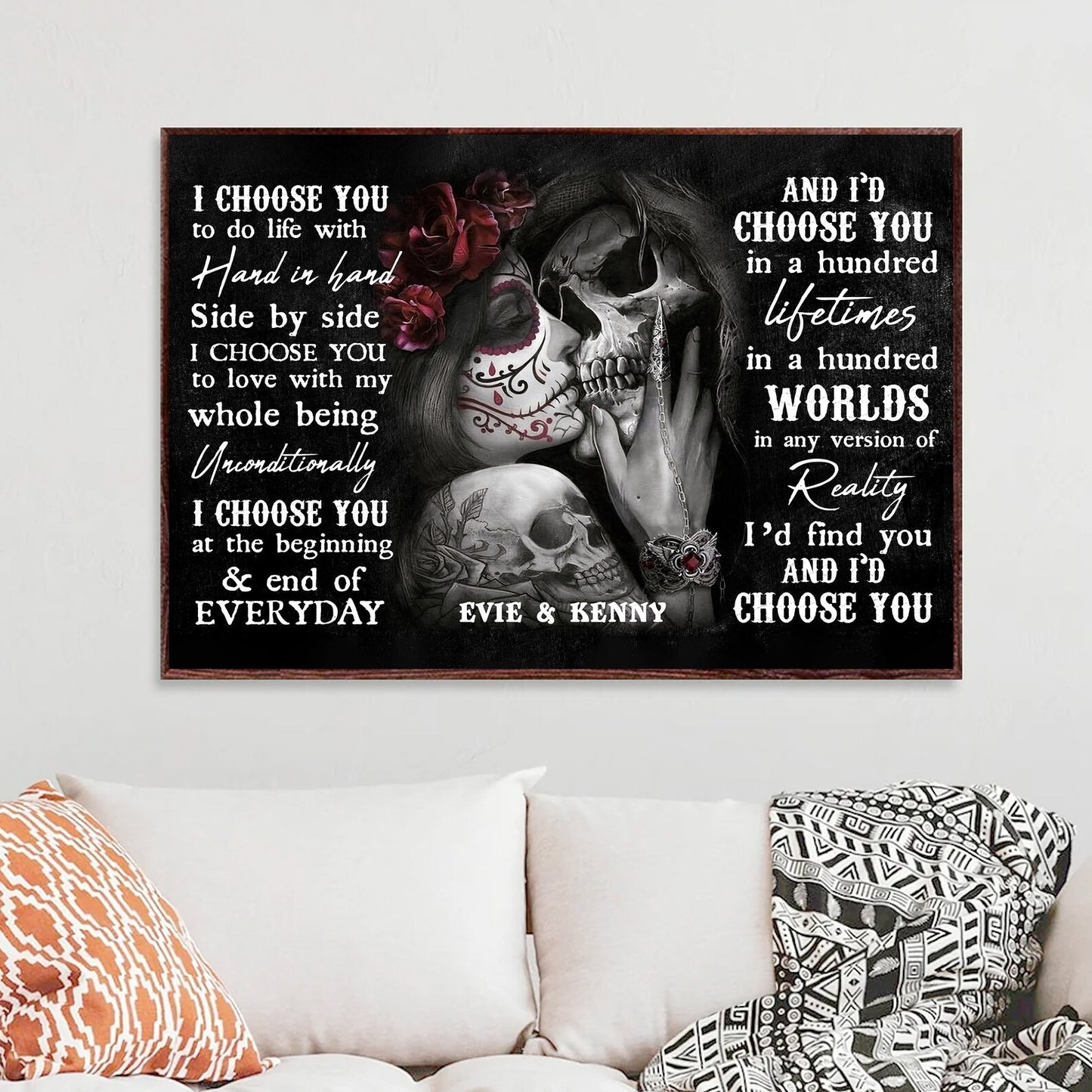 Sugar Skull Rose Couple I Choose You - Personalized Couple Canvas And Poster