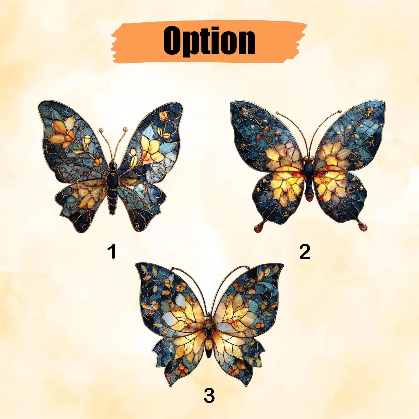 Blue and Gold Butterfly Faux Stained Glass Suncatcher