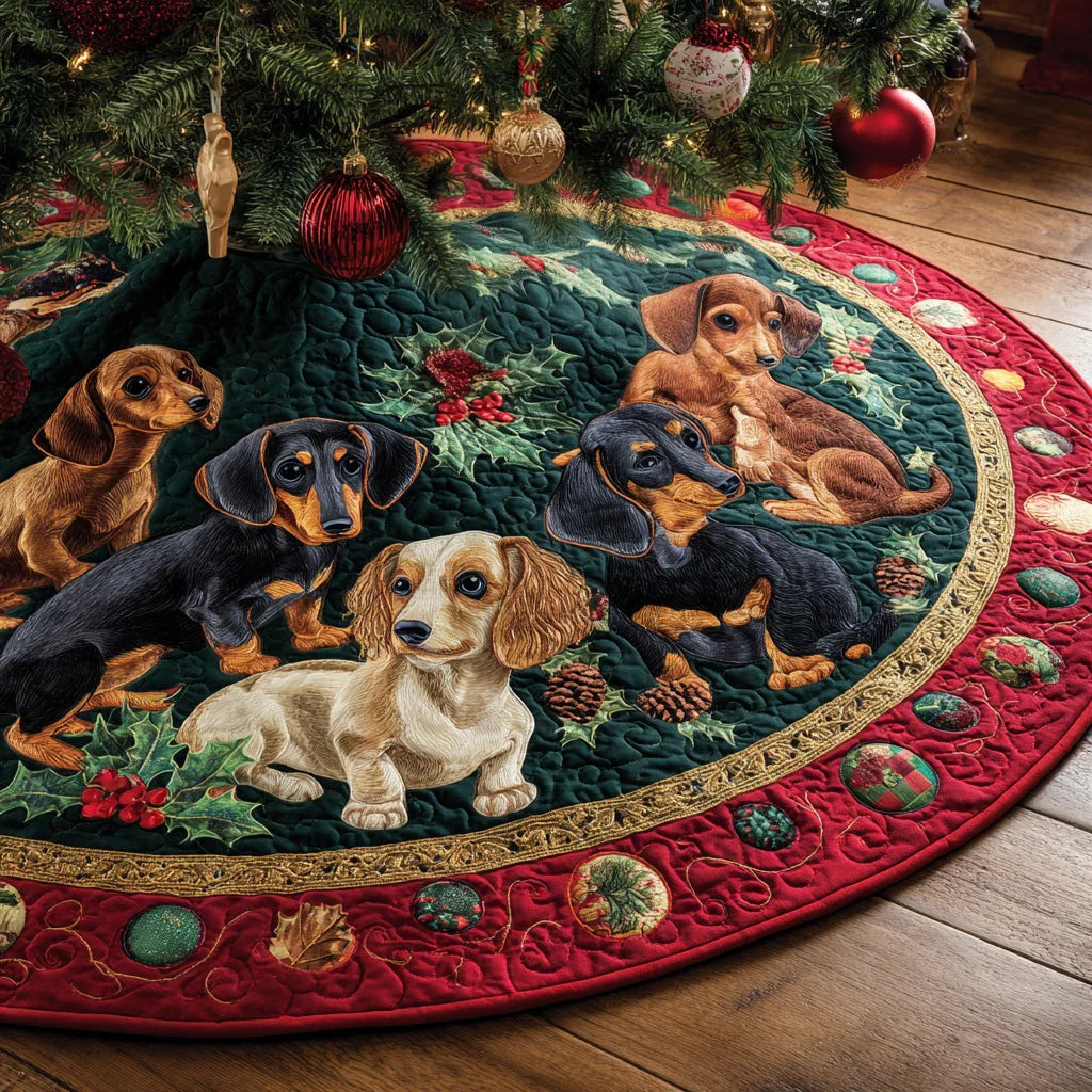 Cozy Dachshund Eve Quilted Christmas Tree Skirt