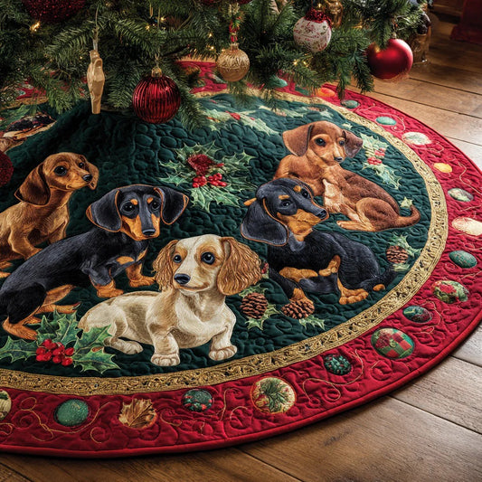 Cozy Dachshund Eve Quilted Christmas Tree Skirt