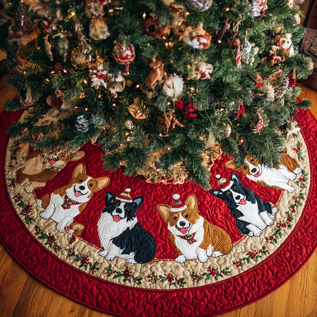 Royal Corgi Yuletide Quilted Christmas Tree Skirt