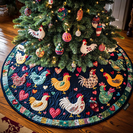 Heartfelt Hens Christmas Quilted Tree Skirt