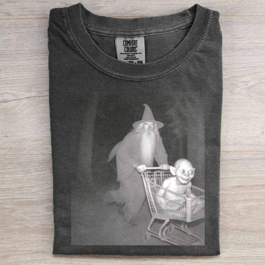 Gandalf Pushing Gollum in shopping cart Funny Tee