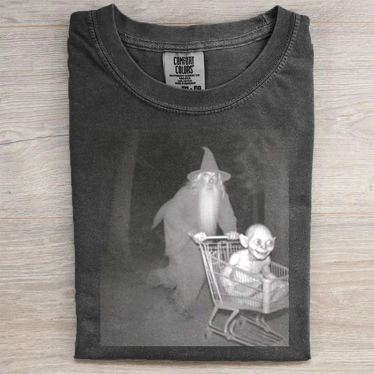 Gandalf Pushing Gollum in shopping cart Funny Tee