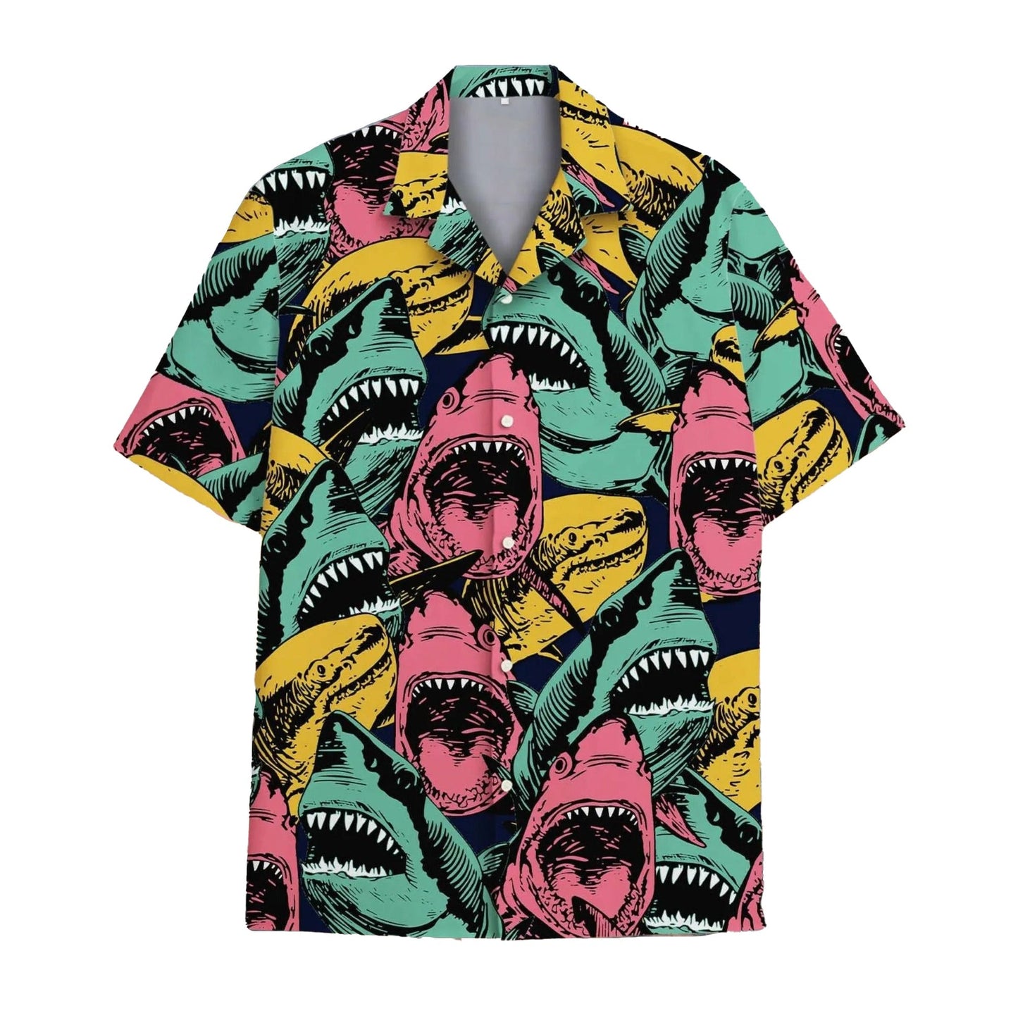 Funny Shark Hawaii Shirt, Colorful Retro Shark Hawaiian Shirt