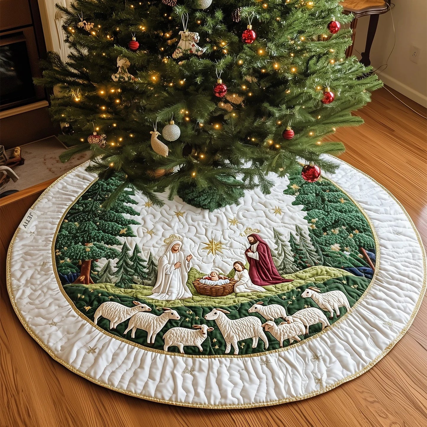 Blessed Manger Quilted Christmas Tree Skirt