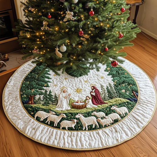 Blessed Manger Quilted Christmas Tree Skirt