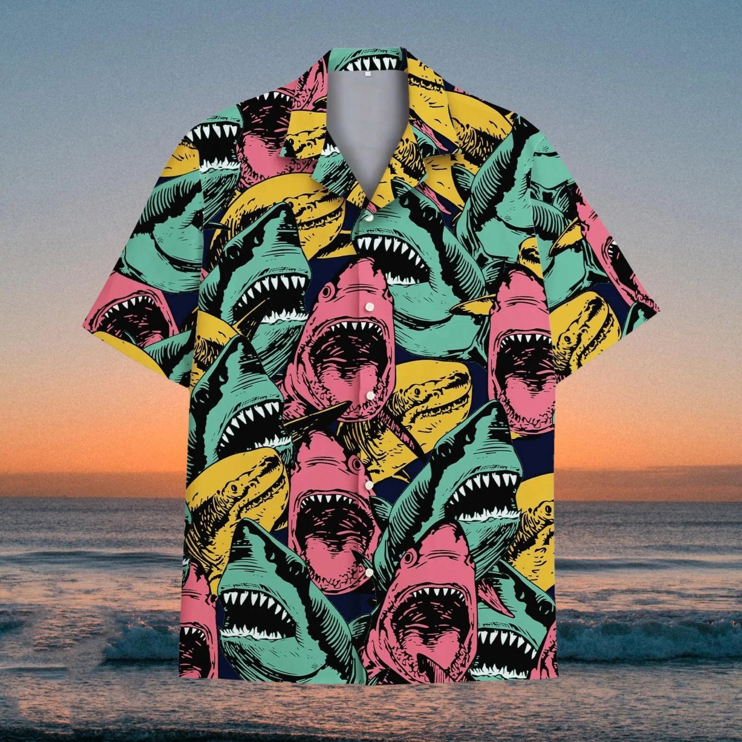Funny Shark Hawaii Shirt, Colorful Retro Shark Hawaiian Shirt