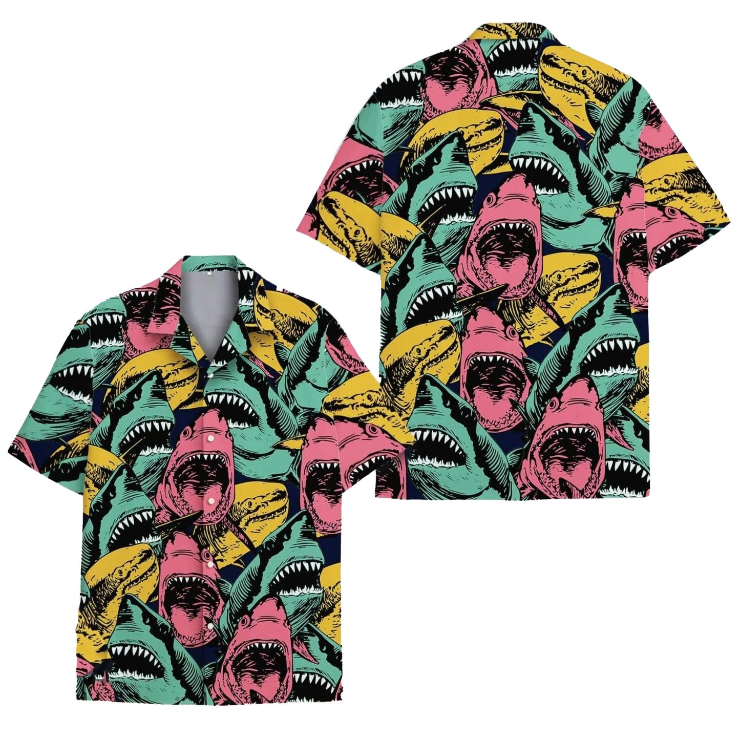 Funny Shark Hawaii Shirt, Colorful Retro Shark Hawaiian Shirt