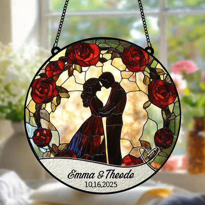 Personalized Wedding Faux Stained Glass Suncatcher, Hanging Decor