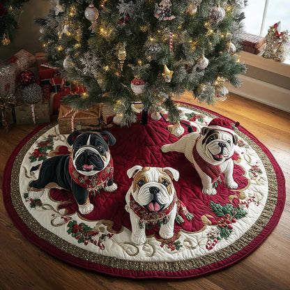 Winter Bulldog Wishes Quilted Christmas Tree Skirt