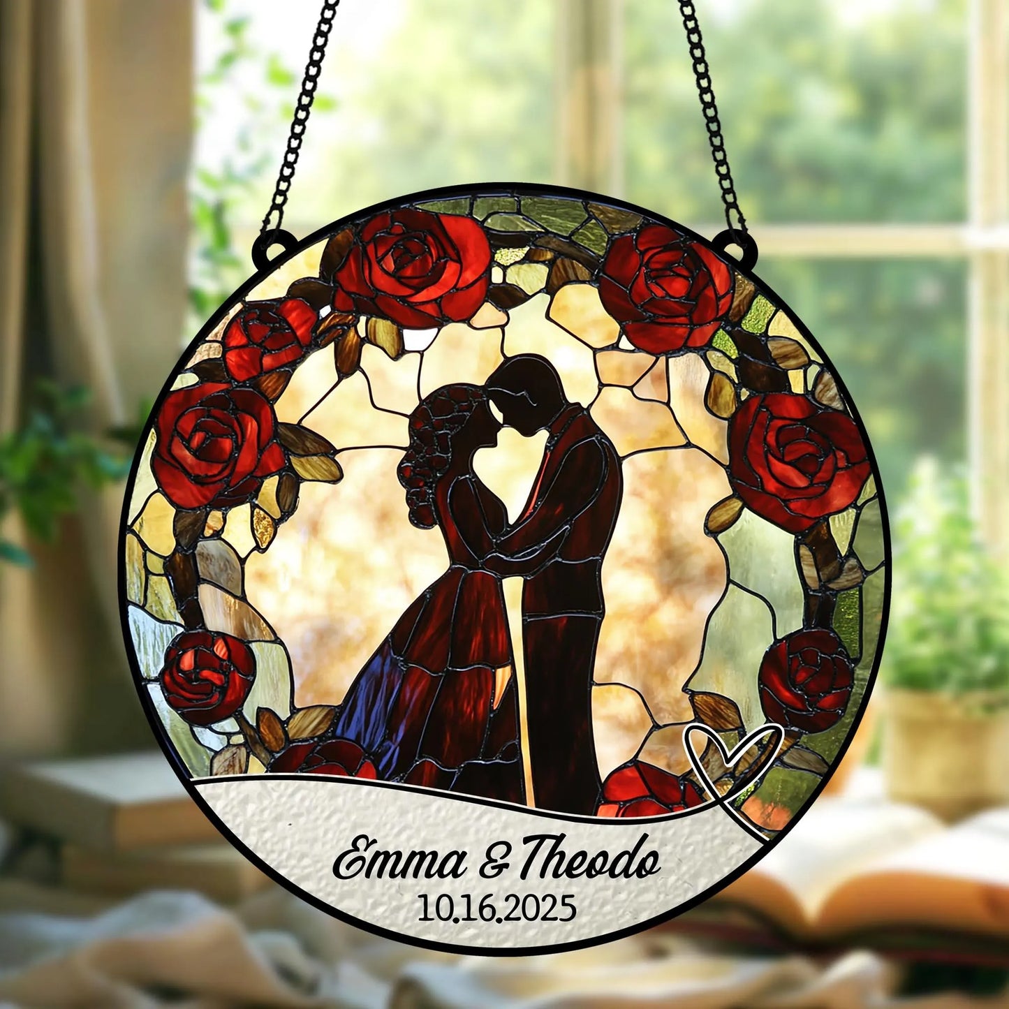 Personalized Wedding Faux Stained Glass Suncatcher, Hanging Decor