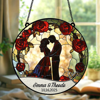 Personalized Wedding Faux Stained Glass Suncatcher, Hanging Decor