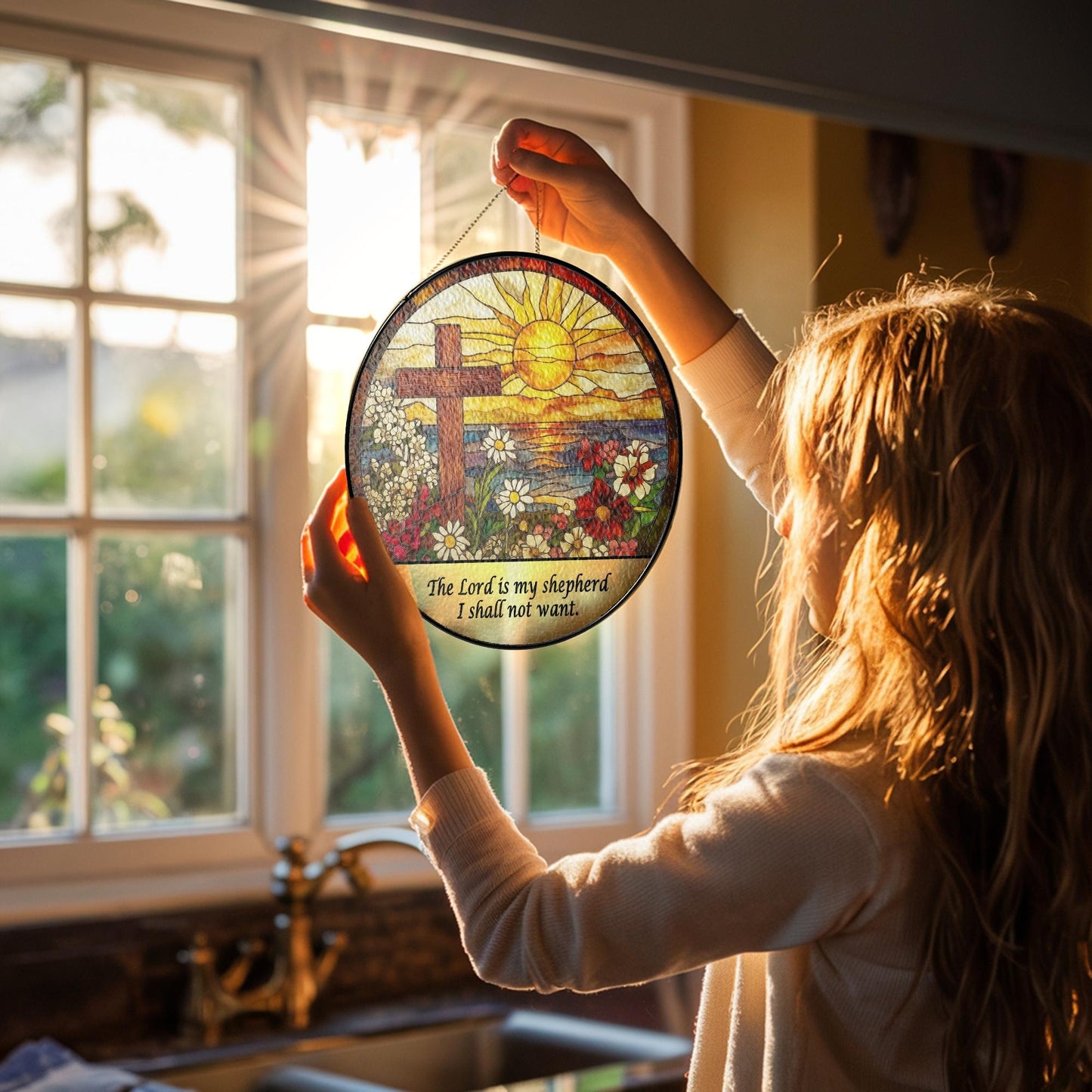 Christian Cross Suncatcher, Christian Stained Glass