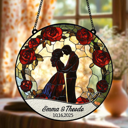 Personalized Wedding Faux Stained Glass Suncatcher, Hanging Decor