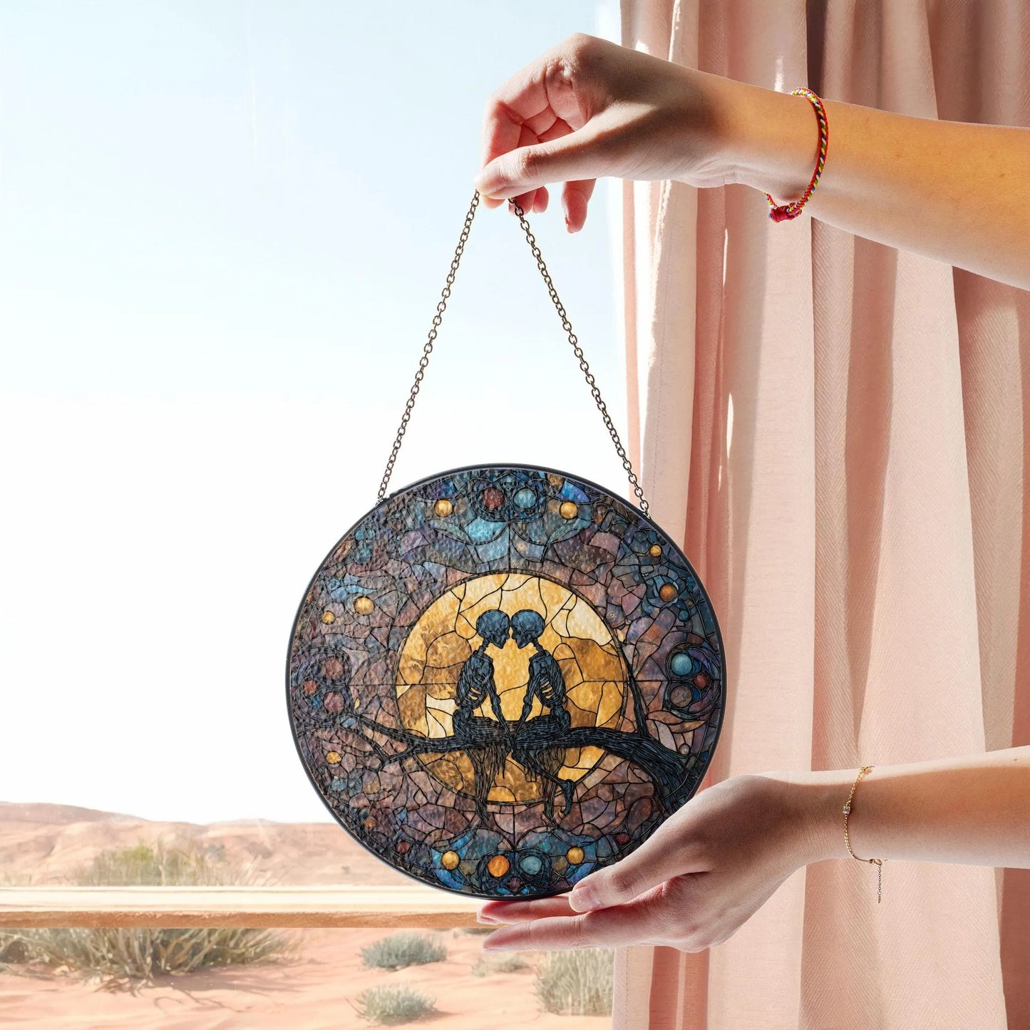 Gothic Couple Stained Glass Suncatcher, Hanging Decor