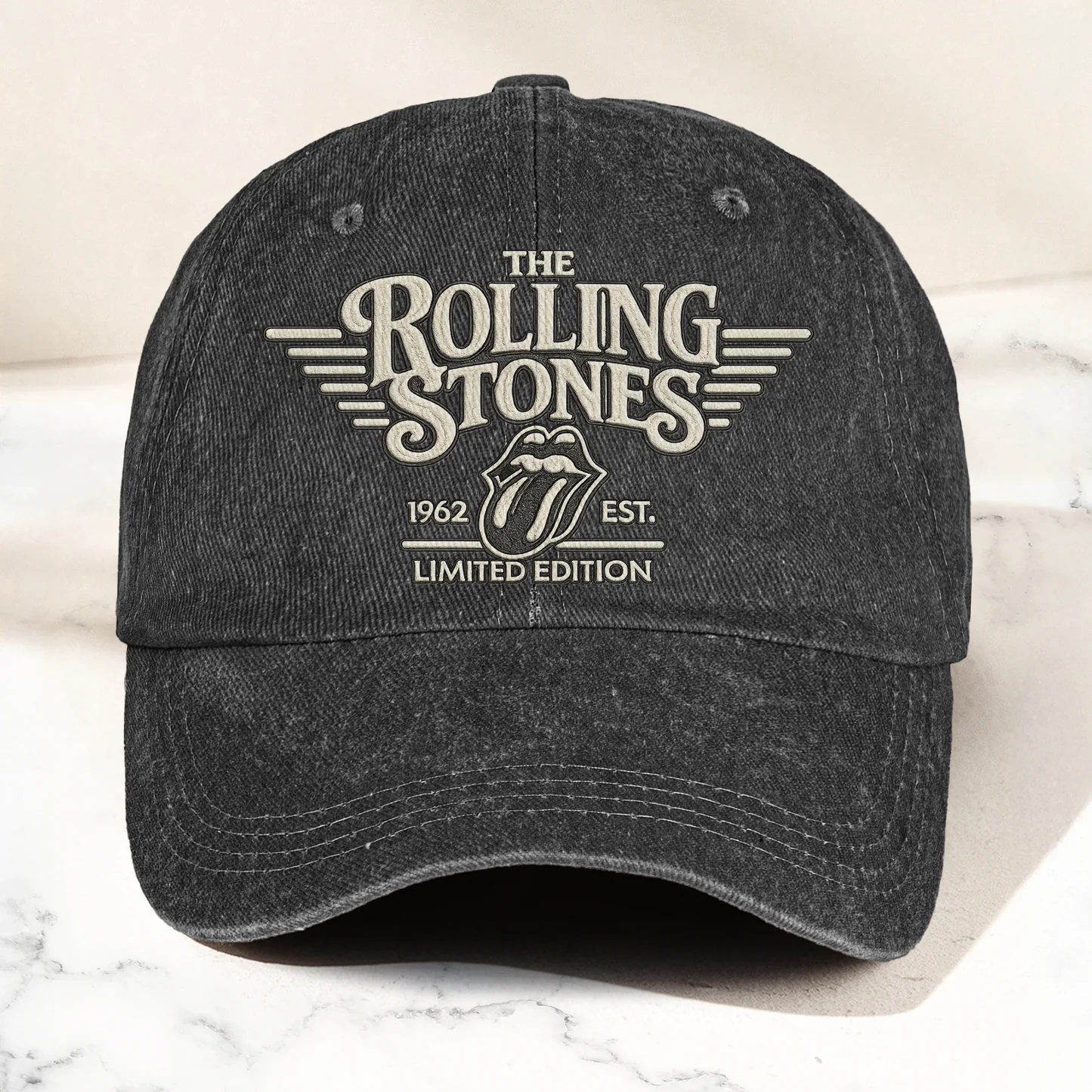 The Rolling Stones Tongue Logo Est 1962 Denim Cap – Retro Vintage Dad Cap Gift For Dad
