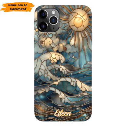 Personalized Ocean Waves & Sun Phone Case – Stained Glass Style