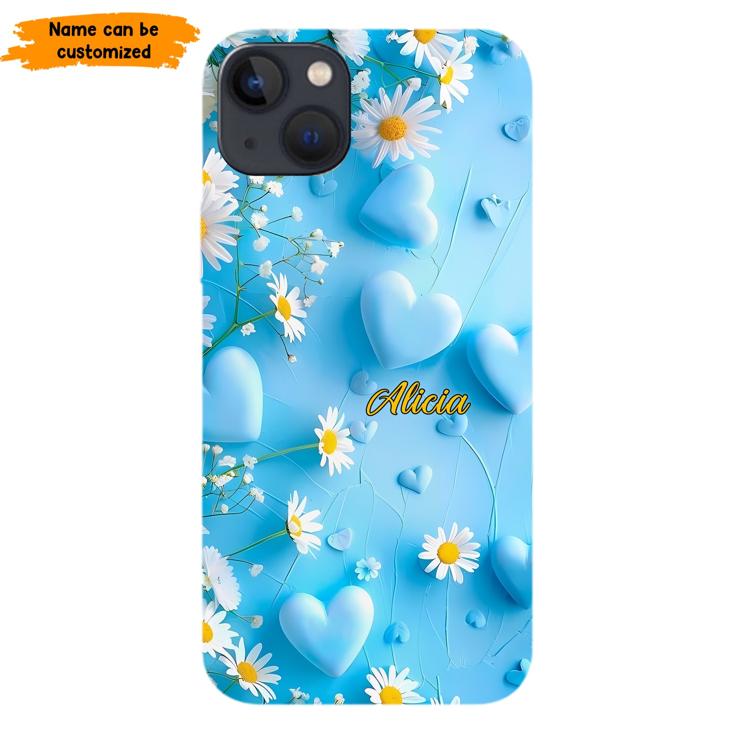 Personalized Blue Heart & Daisy Phone Case