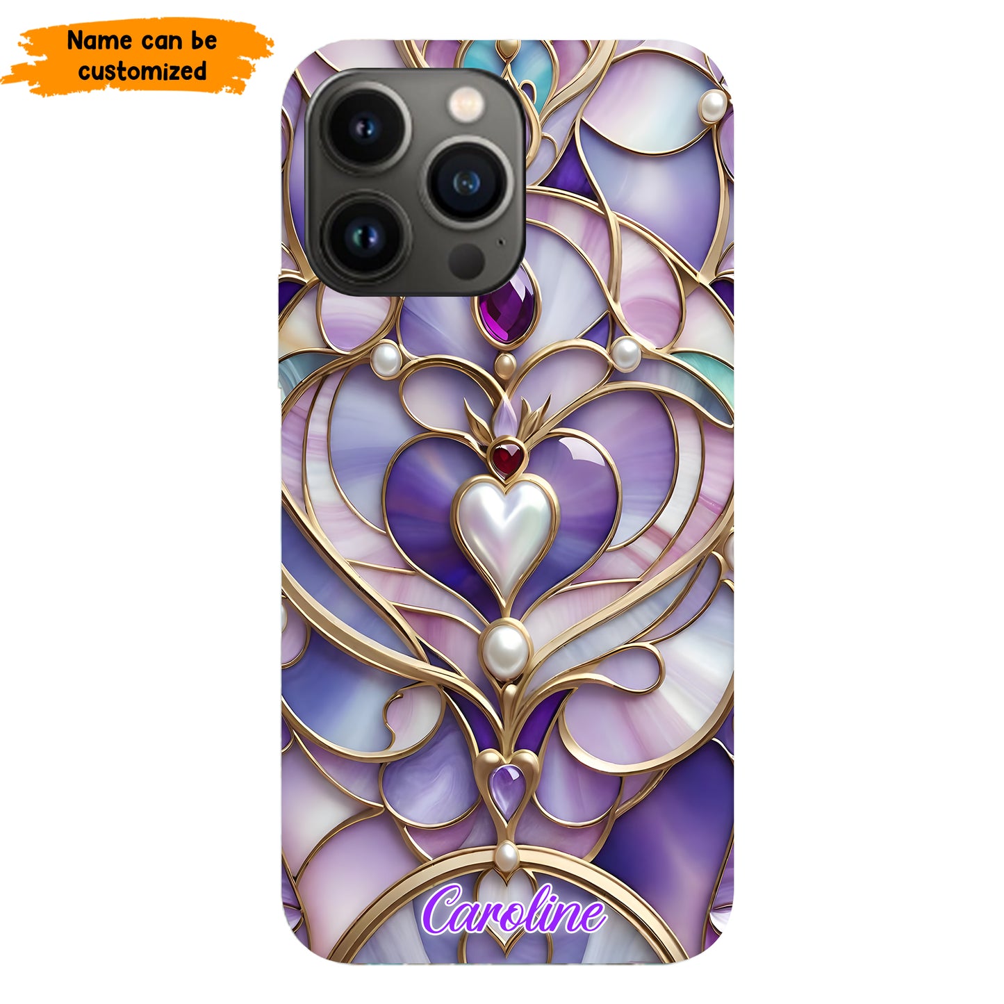 Personalized Royal Heart Stained Glass Phone Case