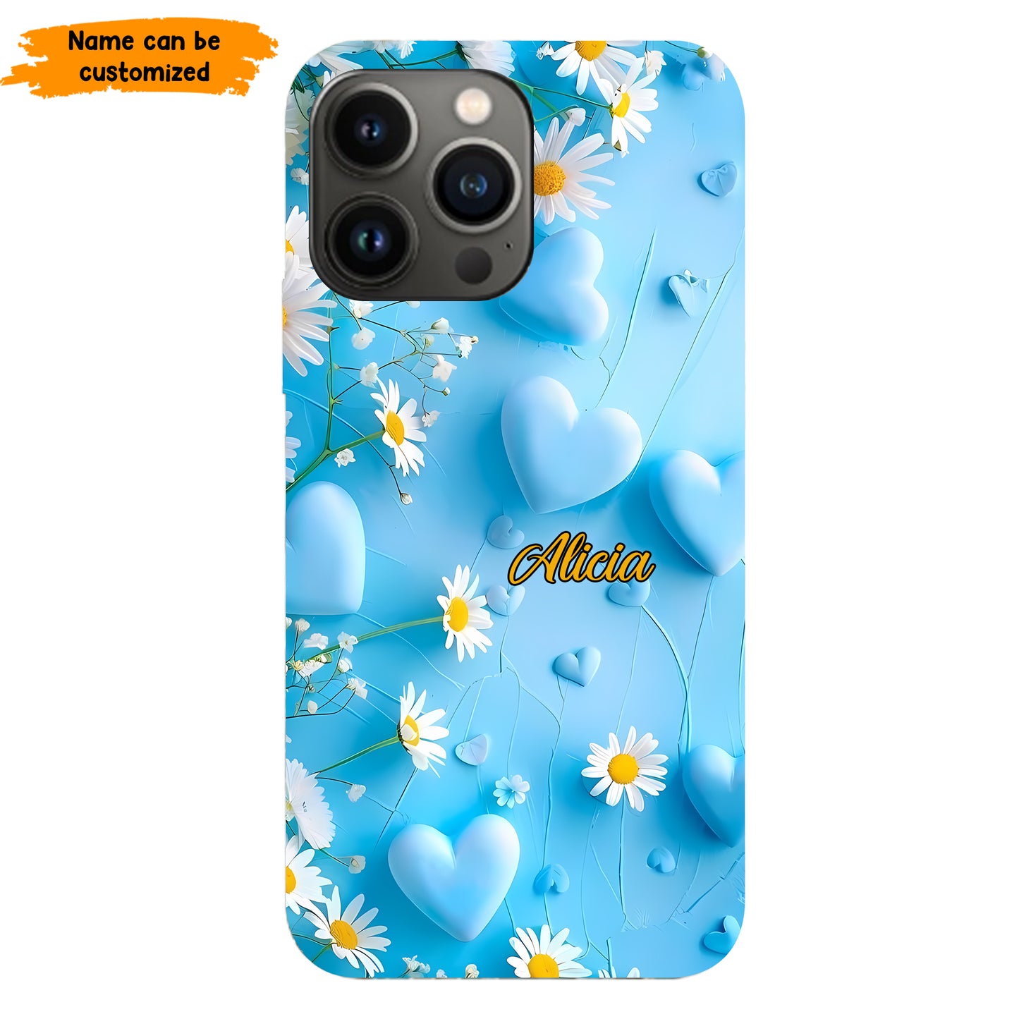 Personalized Blue Heart & Daisy Phone Case