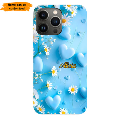 Personalized Blue Heart & Daisy Phone Case