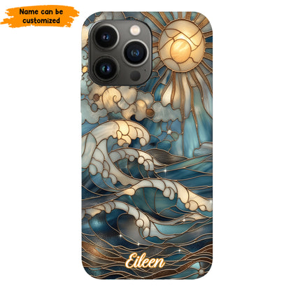 Personalized Ocean Waves & Sun Phone Case – Stained Glass Style