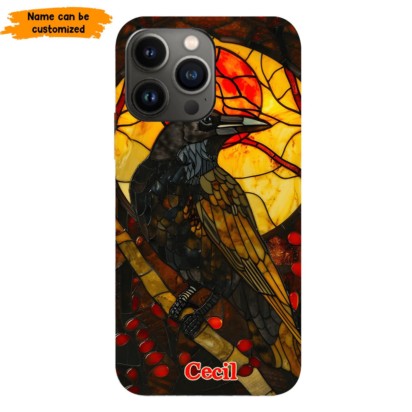 Personalized Stained Glass Raven Phone Case