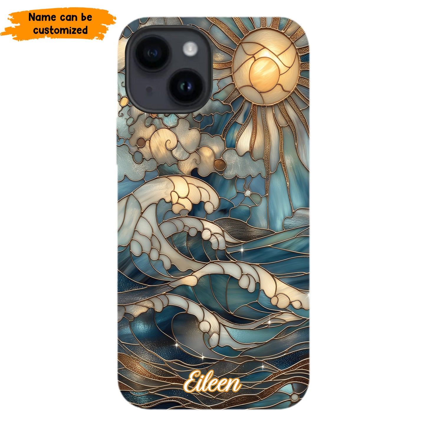 Personalized Ocean Waves & Sun Phone Case – Stained Glass Style