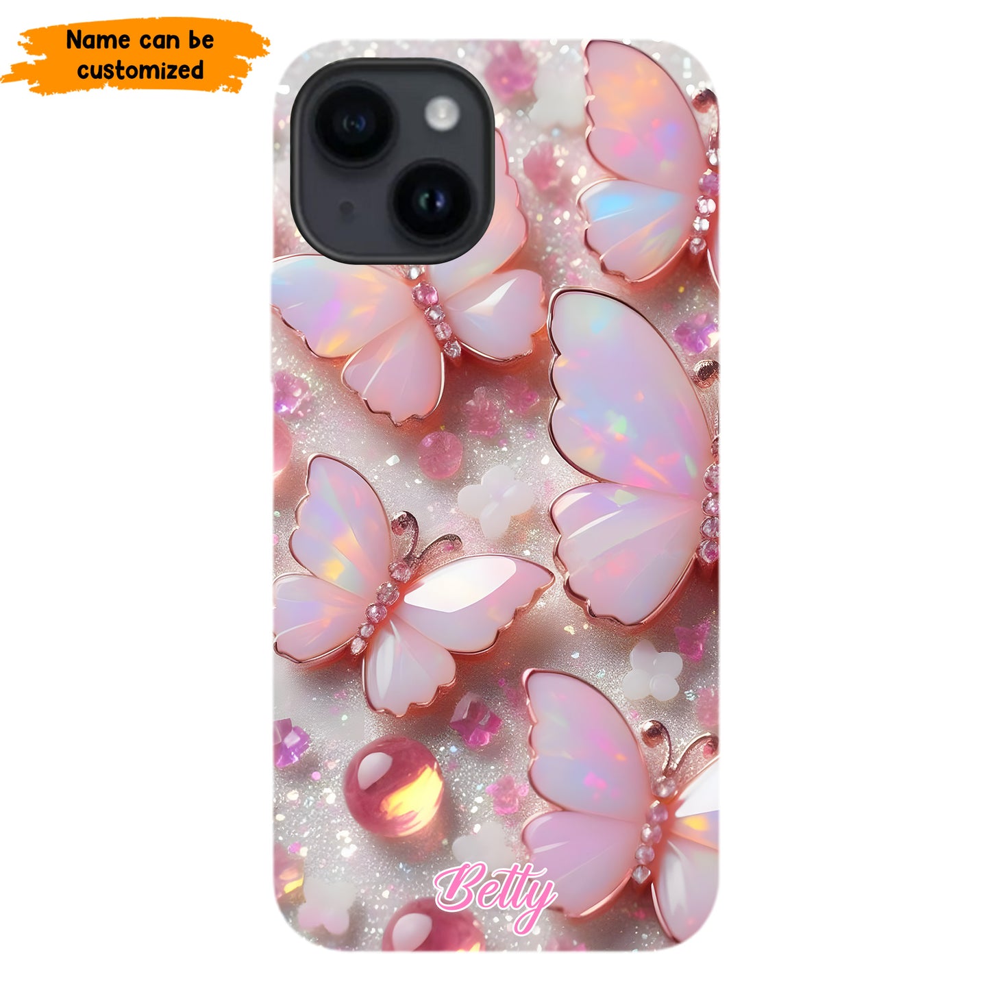 Personalized Pink Opal Butterfly Phone Case