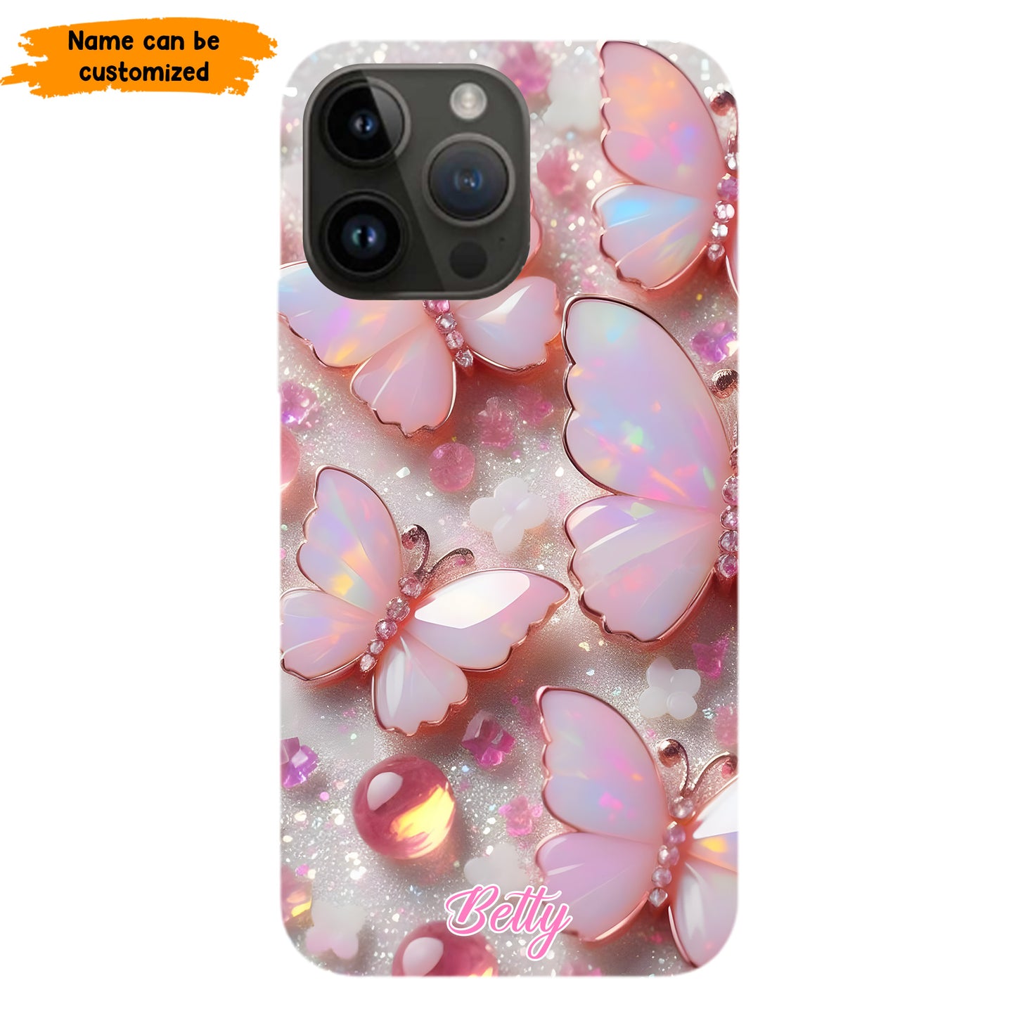 Personalized Pink Opal Butterfly Phone Case