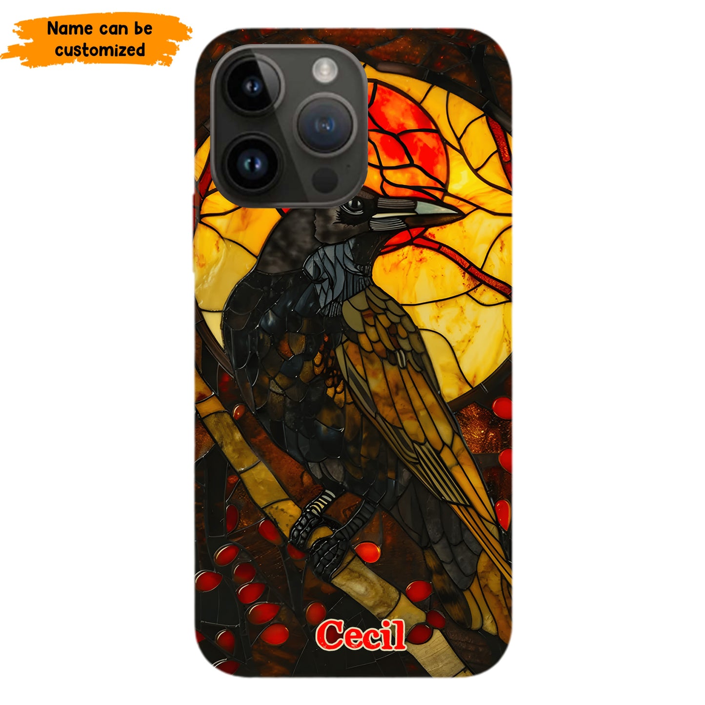 Personalized Stained Glass Raven Phone Case