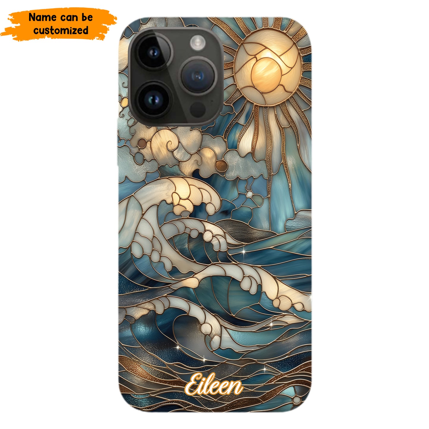 Personalized Ocean Waves & Sun Phone Case – Stained Glass Style