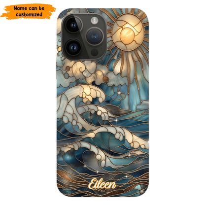 Personalized Ocean Waves & Sun Phone Case – Stained Glass Style