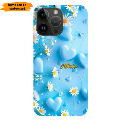 Personalized Blue Heart & Daisy Phone Case