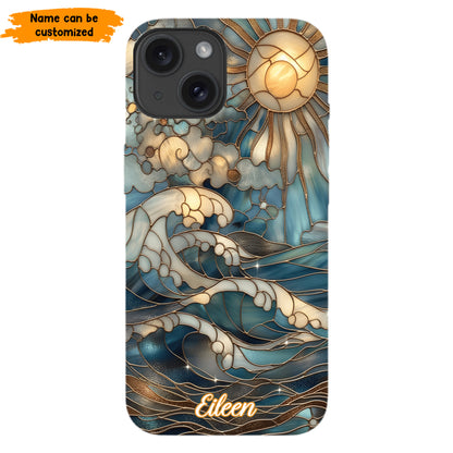 Personalized Ocean Waves & Sun Phone Case – Stained Glass Style
