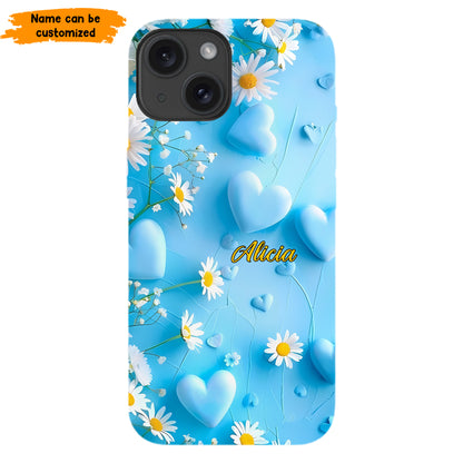 Personalized Blue Heart & Daisy Phone Case