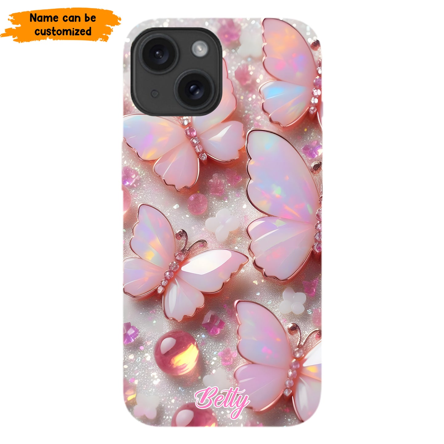 Personalized Pink Opal Butterfly Phone Case