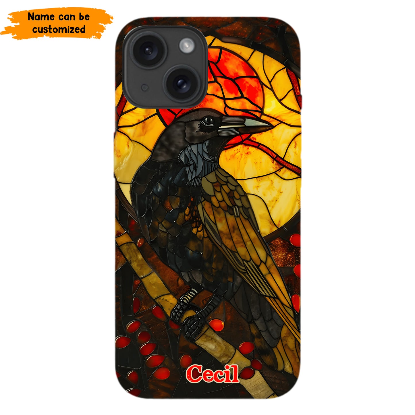 Personalized Stained Glass Raven Phone Case