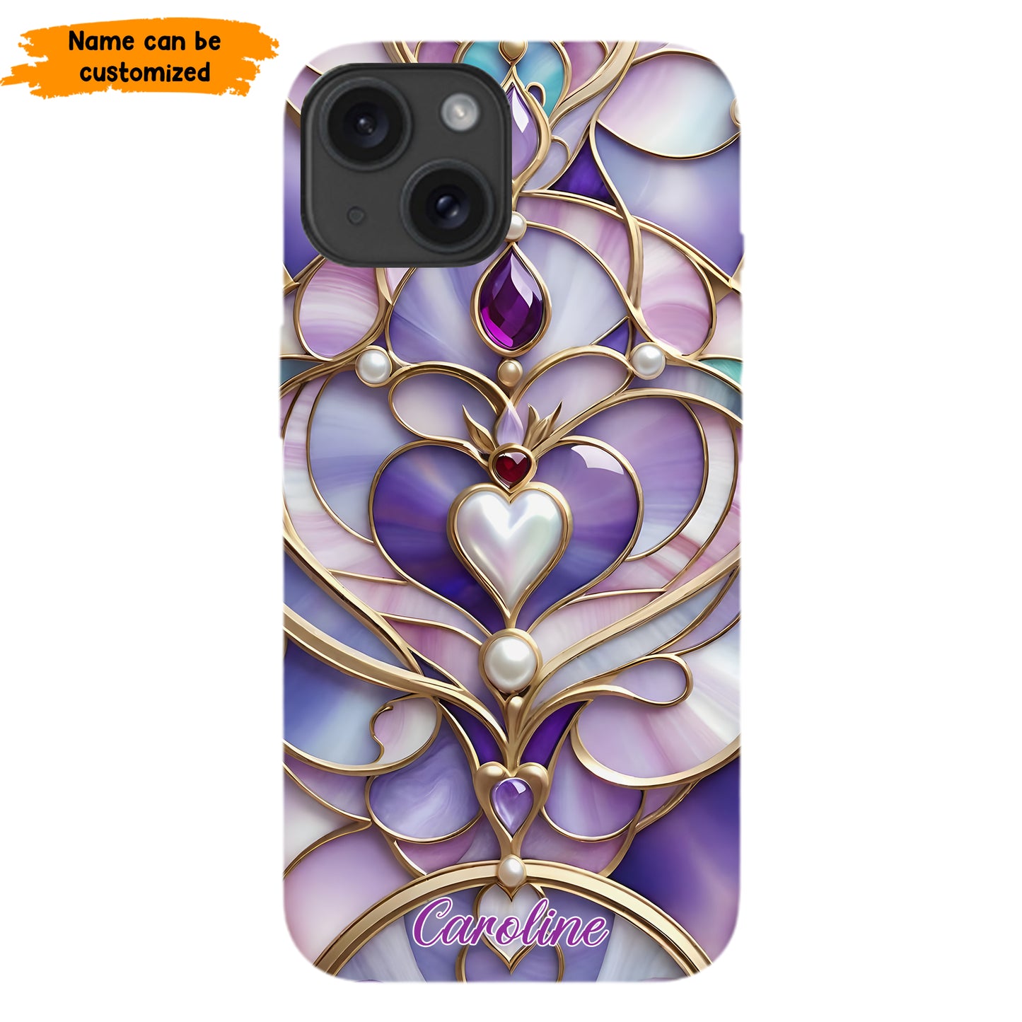 Personalized Royal Heart Stained Glass Phone Case