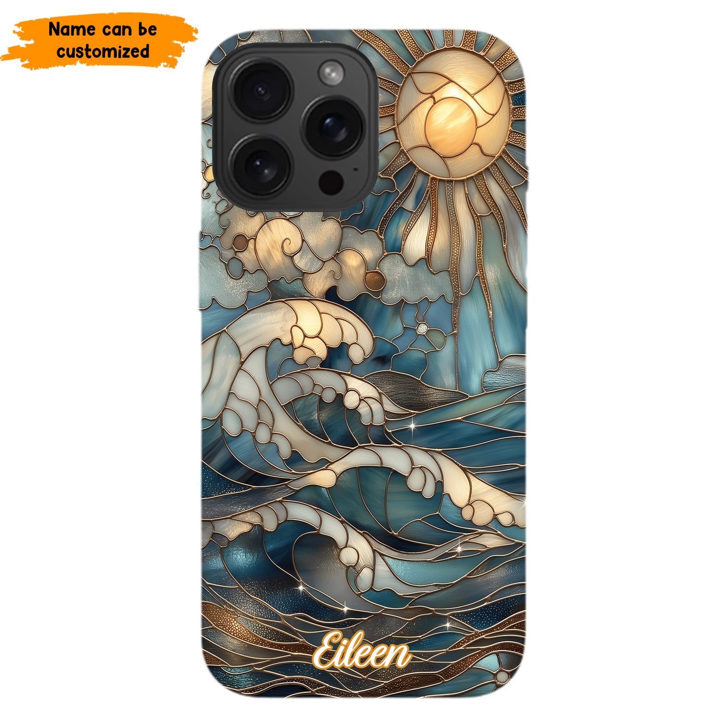 Personalized Ocean Waves & Sun Phone Case – Stained Glass Style