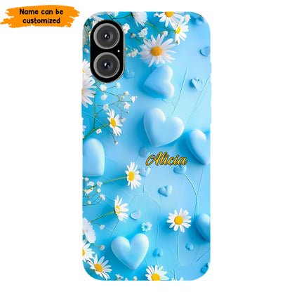 Personalized Blue Heart & Daisy Phone Case