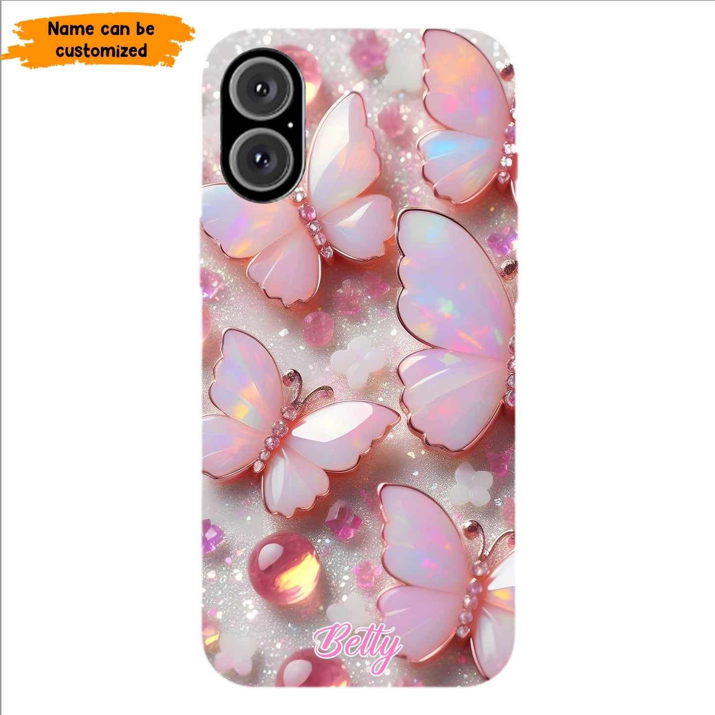 Personalized Pink Opal Butterfly Phone Case
