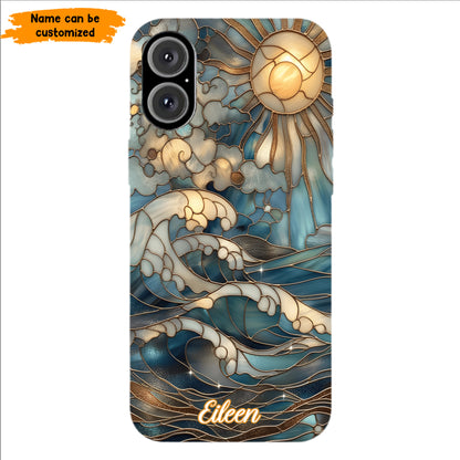 Personalized Ocean Waves & Sun Phone Case – Stained Glass Style