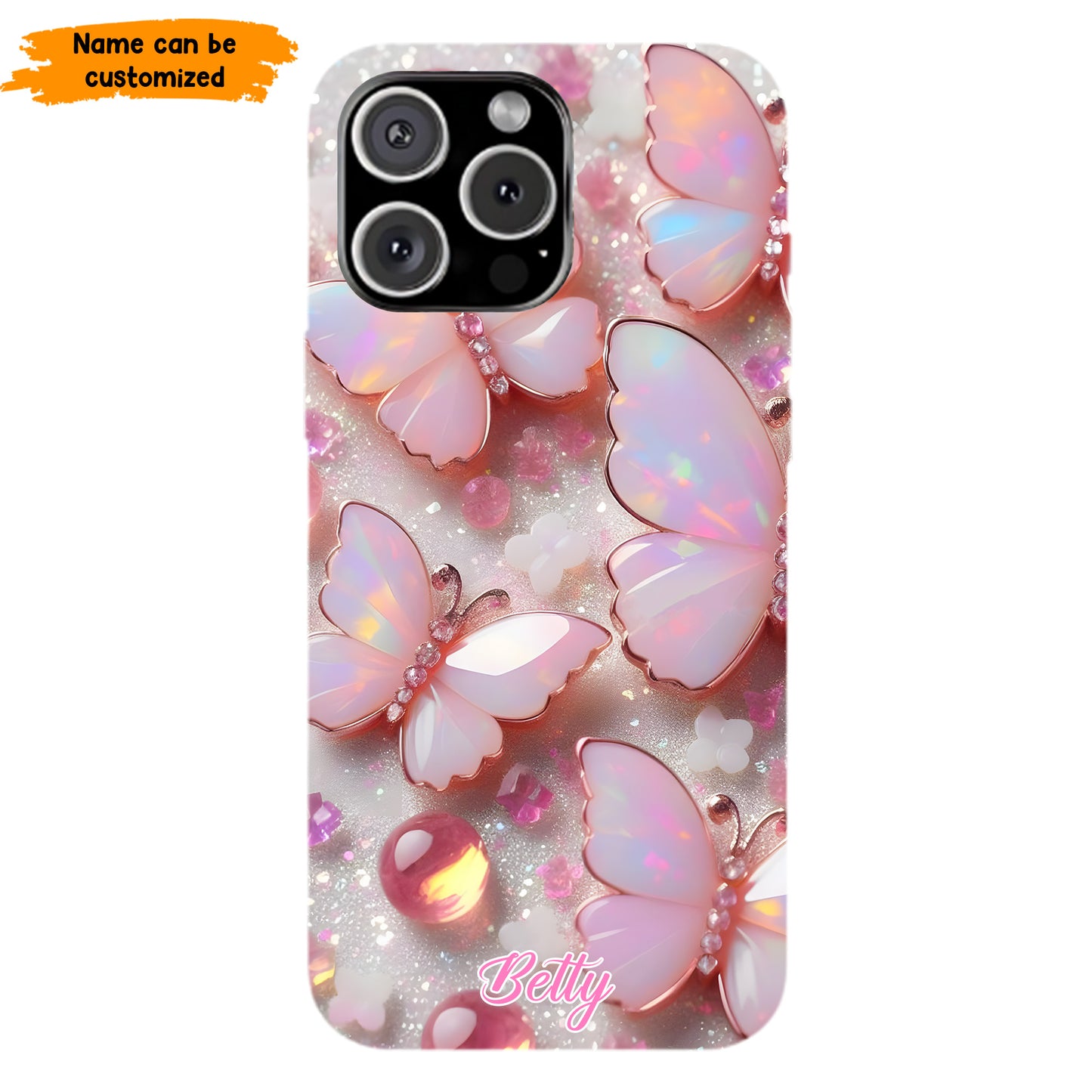 Personalized Pink Opal Butterfly Phone Case