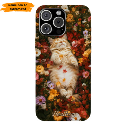 Cozy Cat in Flowers Personalized Phone Case