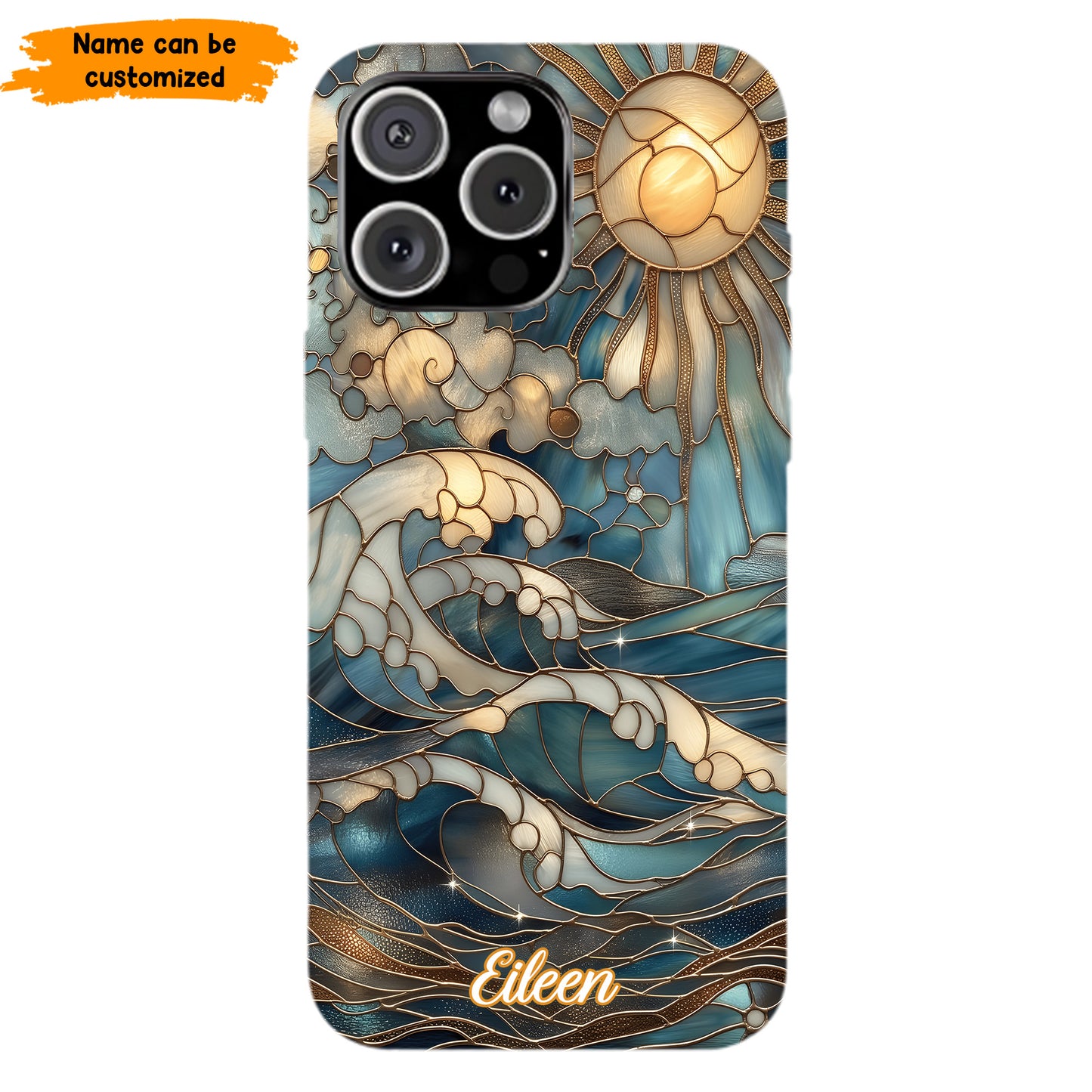 Personalized Ocean Waves & Sun Phone Case – Stained Glass Style