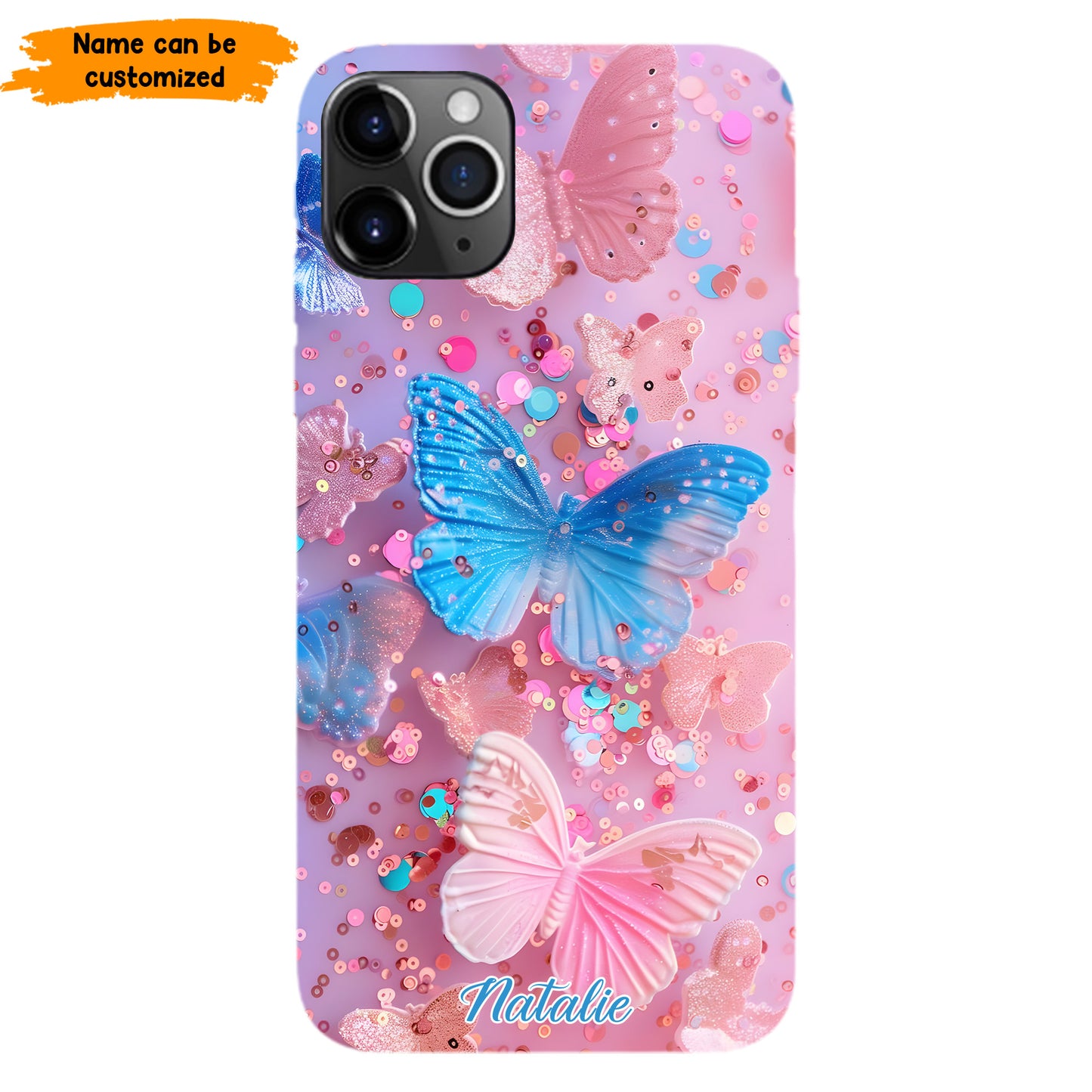 Personalized Butterfly Glitter Phone Case